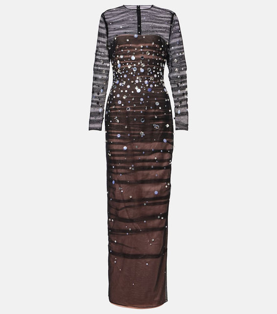 Safiyaa Defne sequined pleated tulle gown