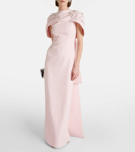 Safiyaa Embellished caped crêpe gown