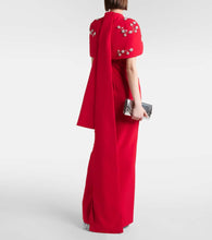 Safiyaa Embroidered caped crêpe gown