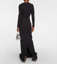Safiyaa Feather-trimmed crêpe gown