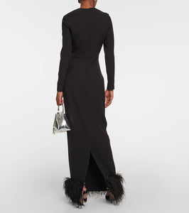 Safiyaa Feather-trimmed crêpe gown