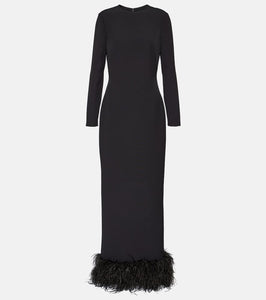 Safiyaa Feather-trimmed crêpe gown
