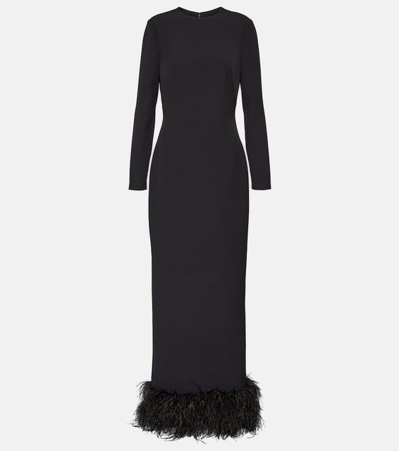 Safiyaa Feather-trimmed crêpe gown