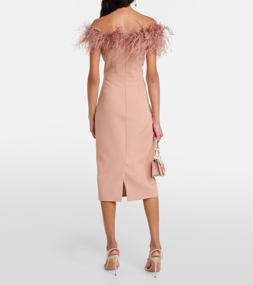 Safiyaa Feather-trimmed midi dress