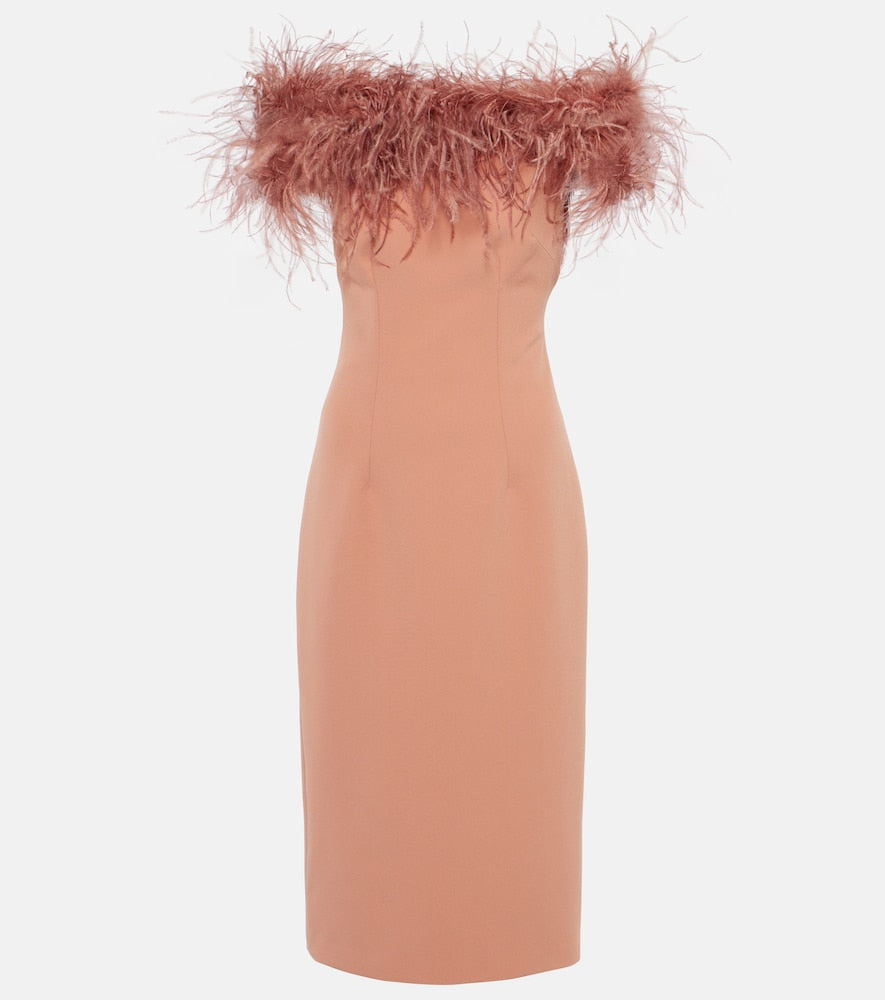 Safiyaa Feather-trimmed midi dress. Safiyaa 羽毛饰边中长连衣裙