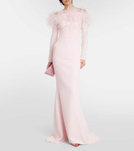 Safiyaa Feather-trimmed off-shoulder gown