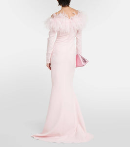 Safiyaa Feather-trimmed off-shoulder gown
