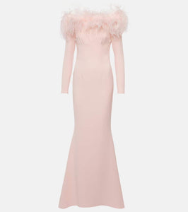 Safiyaa Feather-trimmed off-shoulder gown