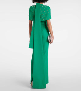 Safiyaa Kalika embellished caped crêpe gown