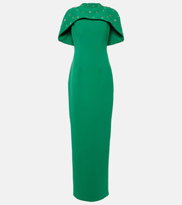 Safiyaa Kalika embellished caped crêpe gown