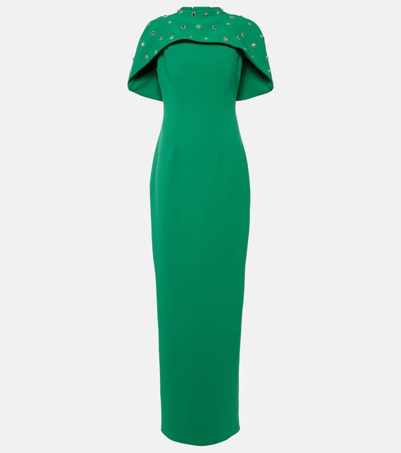 Safiyaa Kalika embellished caped crêpe gown