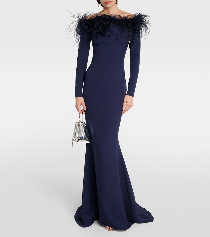 Safiyaa Starlana feather-trimmed off-shoulder gown