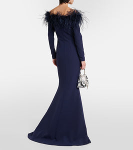 Safiyaa Starlana feather-trimmed off-shoulder gown