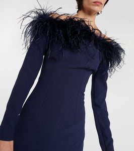 Safiyaa Starlana feather-trimmed off-shoulder gown