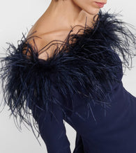 Safiyaa Starlana feather-trimmed off-shoulder gown