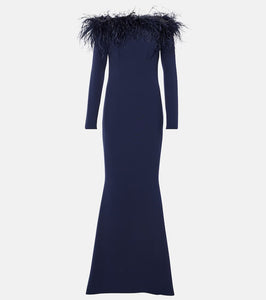 Safiyaa Starlana feather-trimmed off-shoulder gown