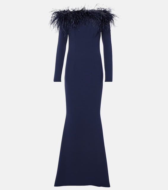 Safiyaa Starlana feather-trimmed off-shoulder gown