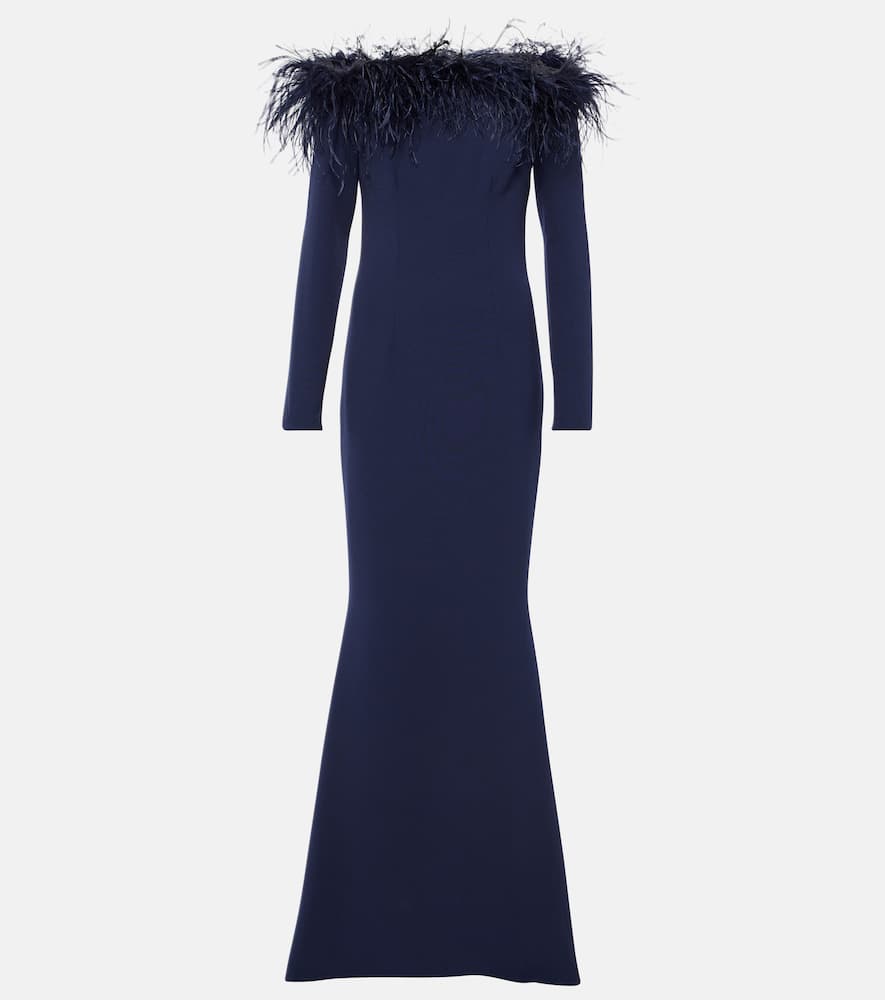 Safiyaa Starlana feather-trimmed off-shoulder gown