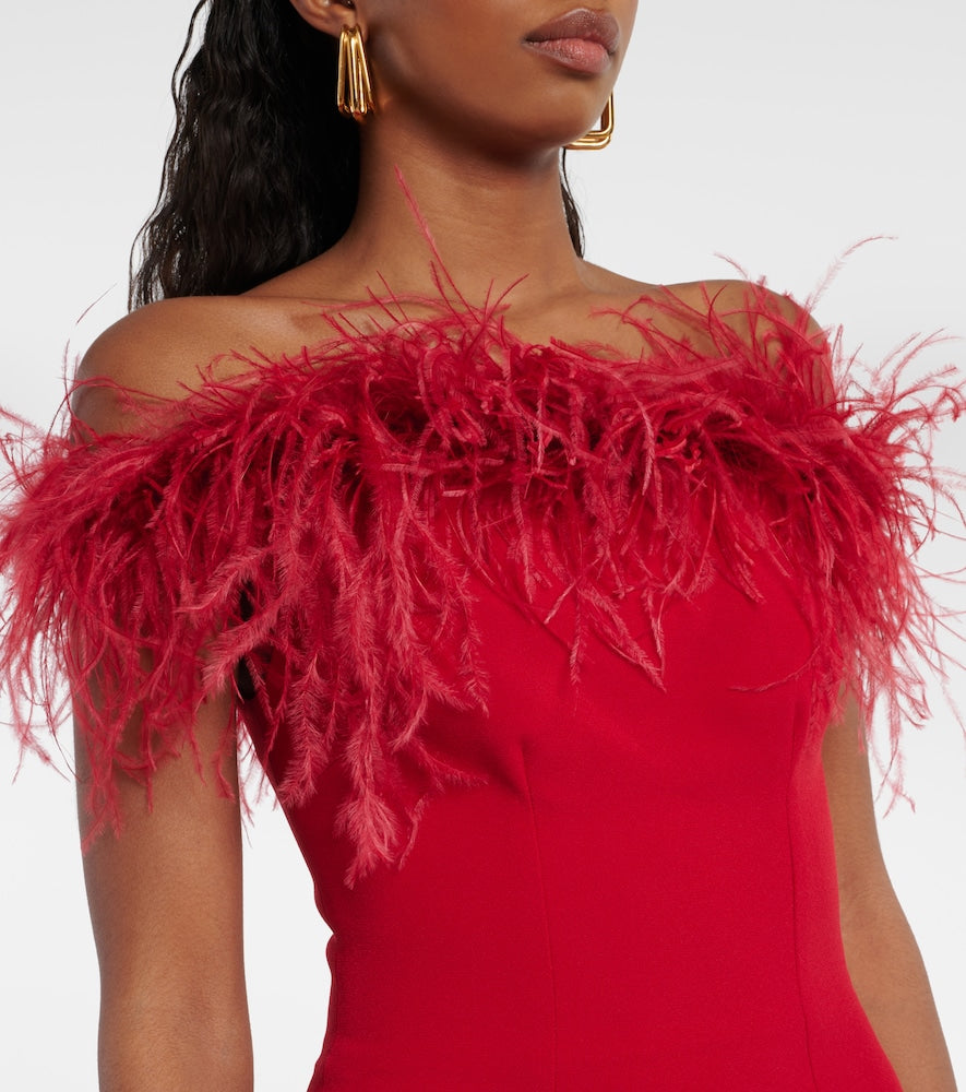 Safiyaa Starling feather-trimmed midi dress