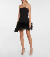 Safiyaa Strapless feather-trimmed minidress