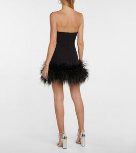 Safiyaa Strapless feather-trimmed minidress