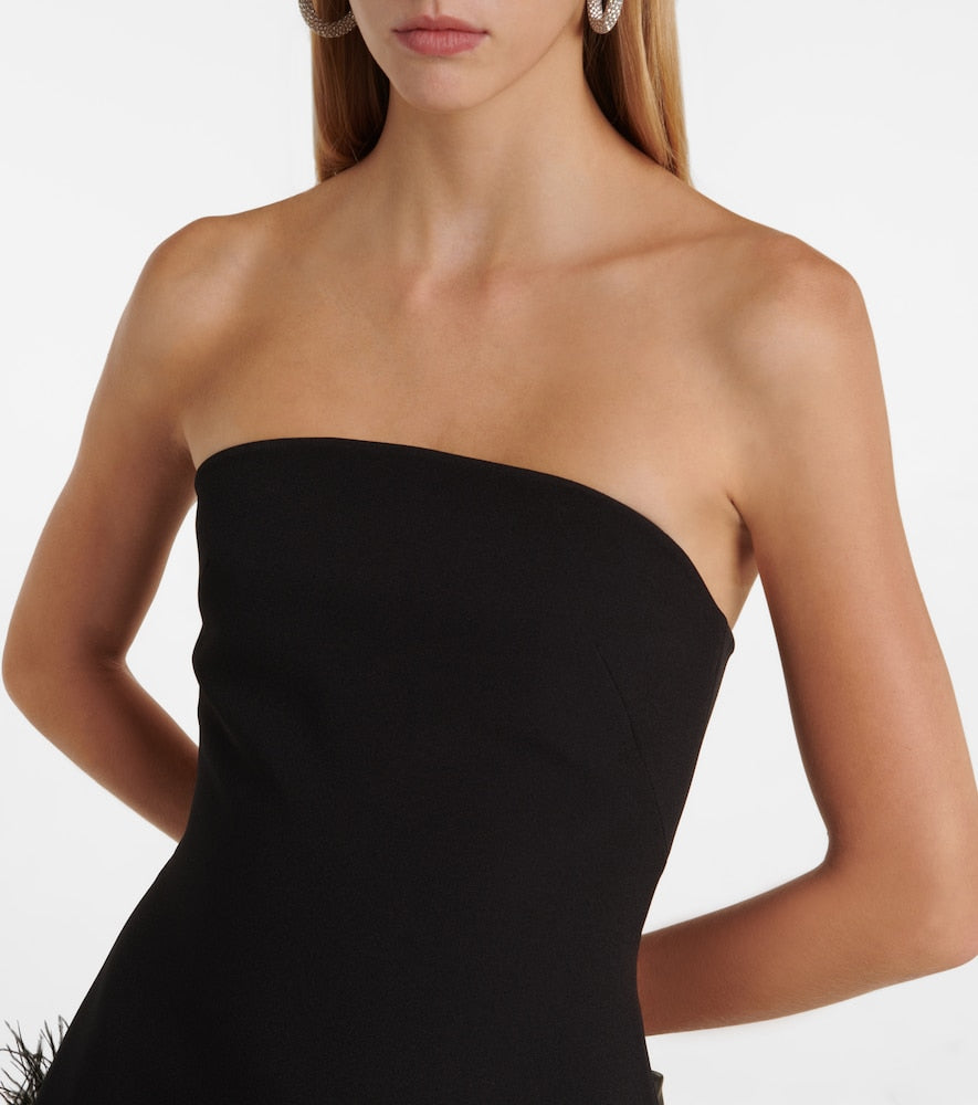 Safiyaa Strapless feather-trimmed minidress