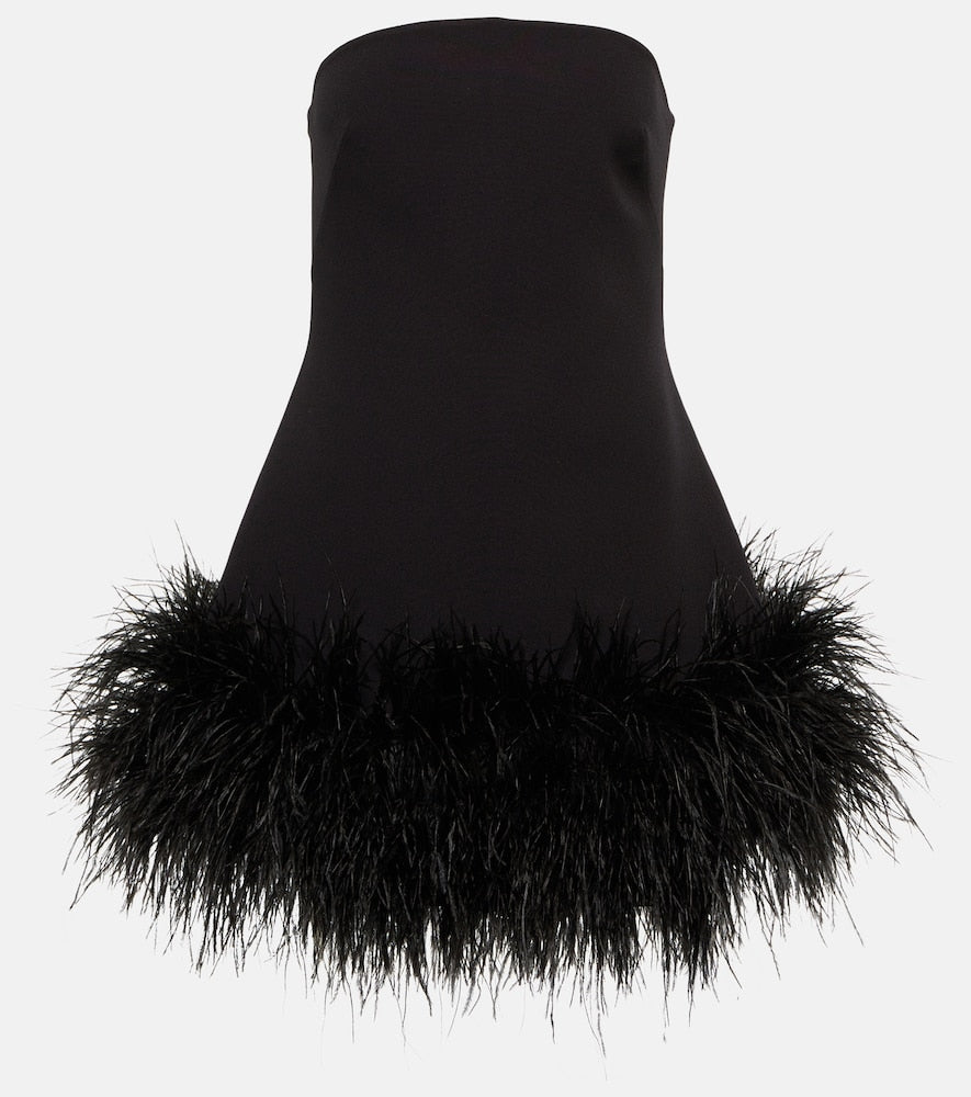 Safiyaa Strapless feather-trimmed minidress. Safiyaa 无肩带羽毛装饰迷你连衣裙
