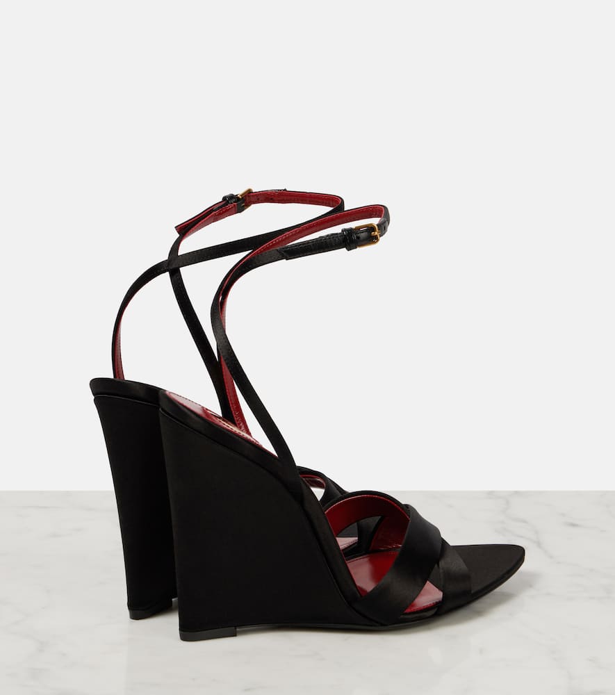 Saint Laurent Bibi 110 cr√É¬™pe satin wedge sandals