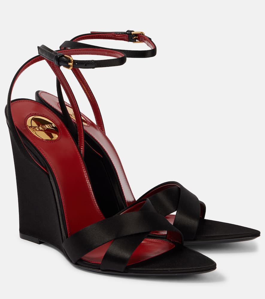 Saint Laurent Bibi 110 cr√É¬™pe satin wedge sandals