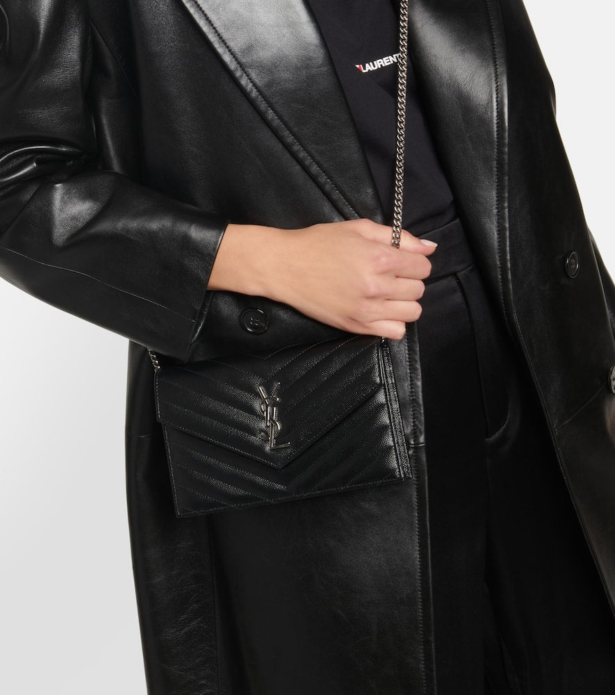 Saint Laurent Cassandre matelass√É¬© envelope leather wallet on chain