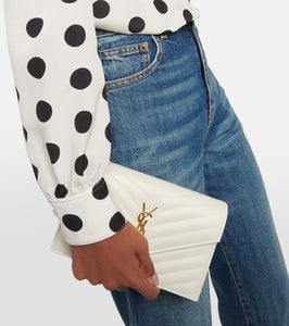 Saint Laurent Cassandre matelass√É¬© envelope leather wallet on chain
