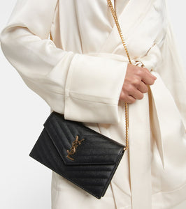 Saint Laurent Cassandre matelass√É¬© envelope leather wallet on chain