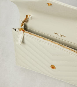 Saint Laurent Cassandre matelass√É¬© envelope leather wallet on chain
