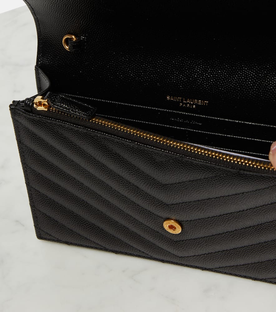 Saint Laurent Cassandre matelass√É¬© envelope leather wallet on chain