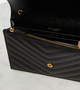 Saint Laurent Cassandre matelass√É¬© envelope leather wallet on chain