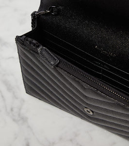 Saint Laurent Cassandre matelass√É¬© envelope leather wallet on chain
