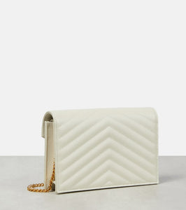 Saint Laurent Cassandre matelass√É¬© envelope leather wallet on chain