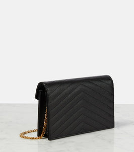 Saint Laurent Cassandre matelass√É¬© envelope leather wallet on chain