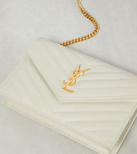 Saint Laurent Cassandre matelass√É¬© envelope leather wallet on chain