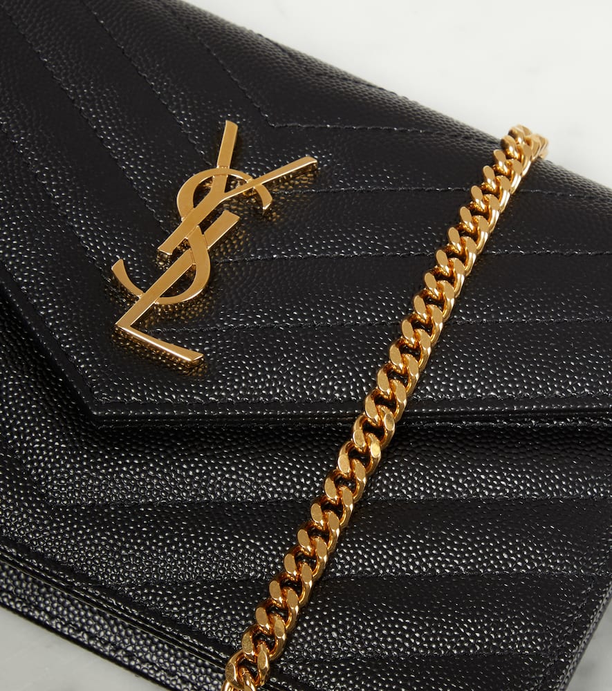 Saint Laurent Cassandre matelass√É¬© envelope leather wallet on chain