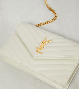 Saint Laurent Cassandre matelass√É¬© envelope leather wallet on chain