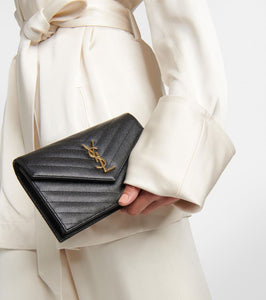 Saint Laurent Cassandre matelass√É¬© envelope leather wallet on chain