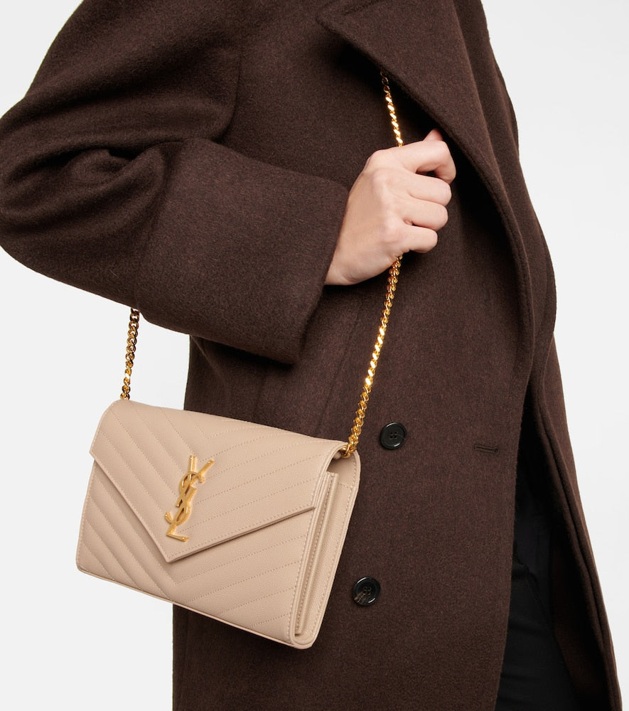 Saint Laurent Cassandre matelass√É¬© leather wallet on chain