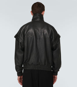 Saint Laurent Distressed leather bomber jacket