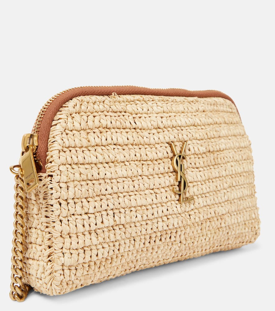 Saint Laurent Gaby leather-trimmed raffia shoulder bag