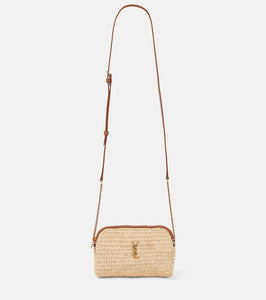 Saint Laurent Gaby leather-trimmed raffia shoulder bag. Shop Saint Laurent Shoulder Bags for women now.