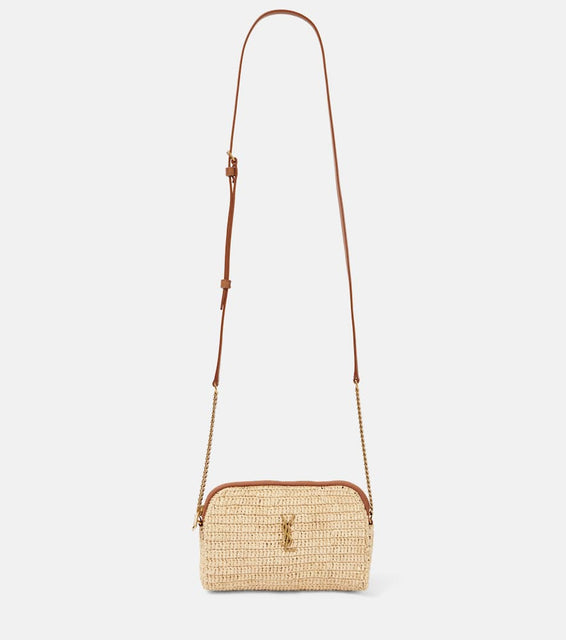 Saint Laurent Gaby leather-trimmed raffia shoulder bag. Shop Saint Laurent Shoulder Bags for women now.