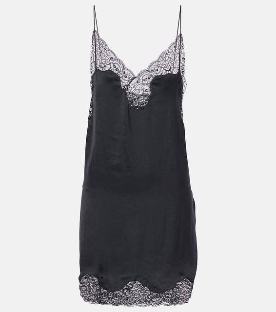 Saint Laurent Lace-trimmed satin slip dress