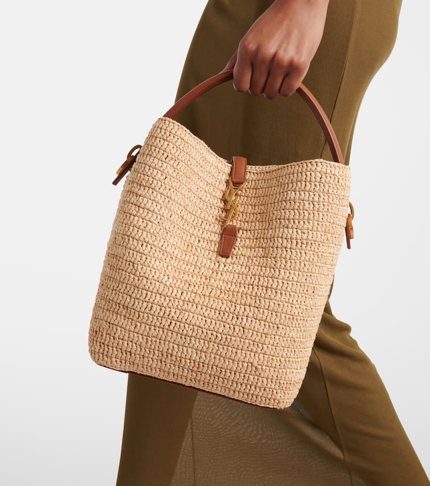 Saint Laurent Le 37 leather-trimmed raffia bucket bag