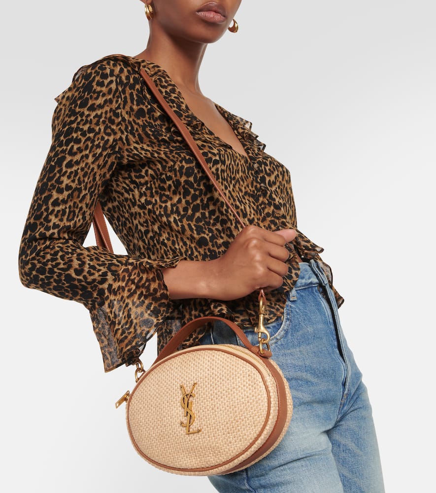 Saint Laurent Leather-trimmed raffia shoulder bag